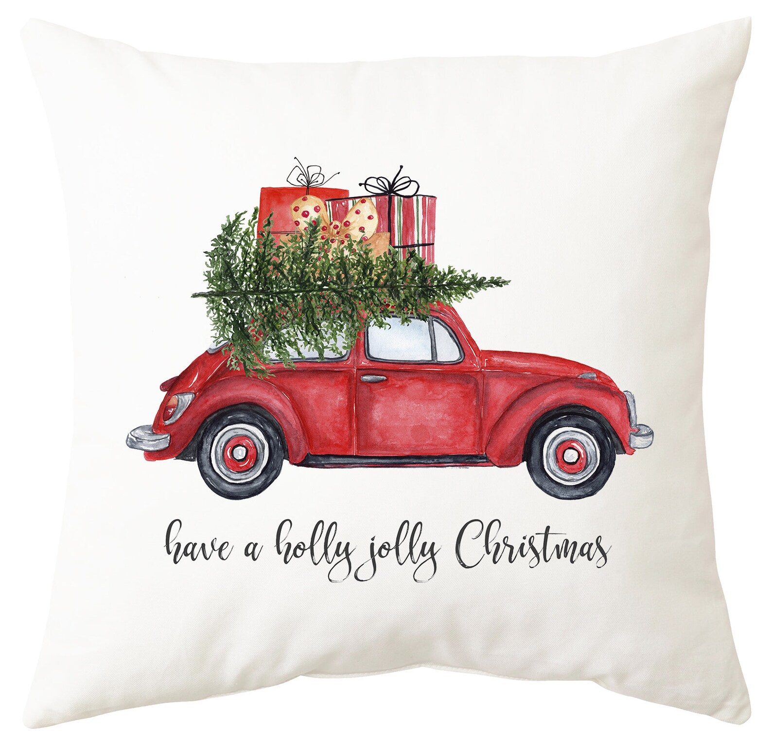 Red Truck Christmas Pillow Cover Red Car Christmas Print Etsy
