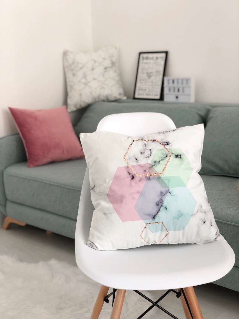 SET of 2 Indoor White Pillow Covers With Marble Print and Etsy