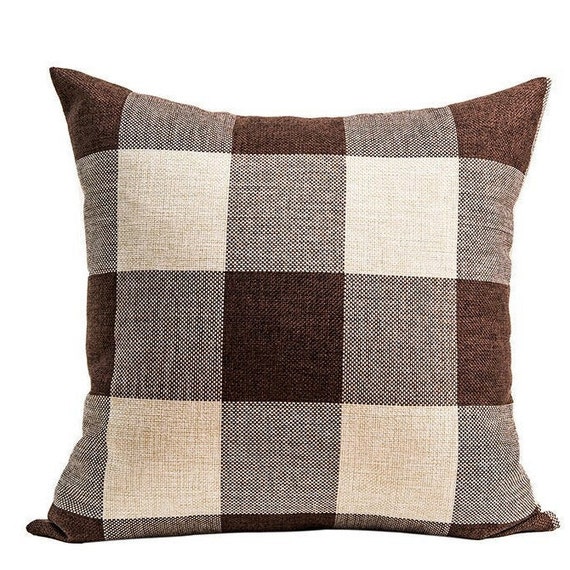 Plaid Cushion Brown Pillow Cover Tartan Check Pattern Etsy
