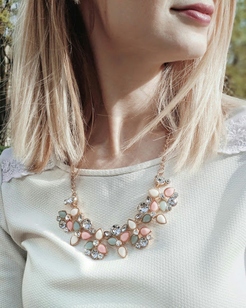Chain choker necklace pastele color fancy jewelry statement necklace mint color necklace girlfriend gift blogger fashion