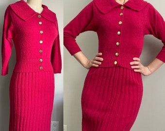 1940s 1950s KIMS Knit Set Sweater Skirt Vintage Knit Red Berry - Etsy UK