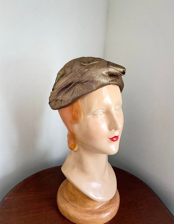 Vintage 1940s Gold Lame Turban hat/New York Creat… - image 3