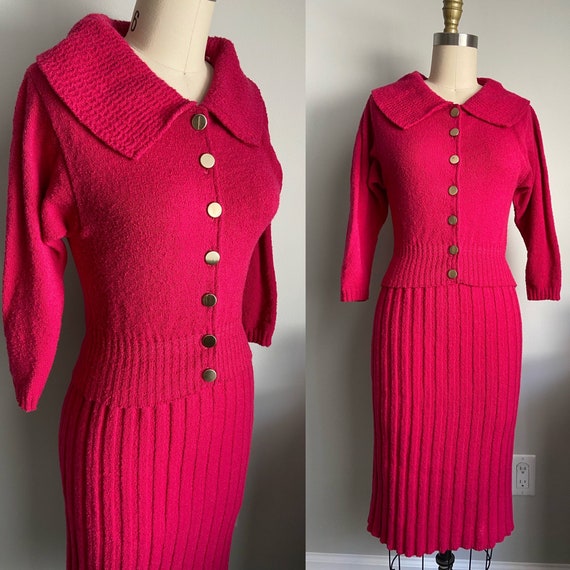 1940s 1950s KIMS Knit set Sweater Skirt Vintage K… - image 2