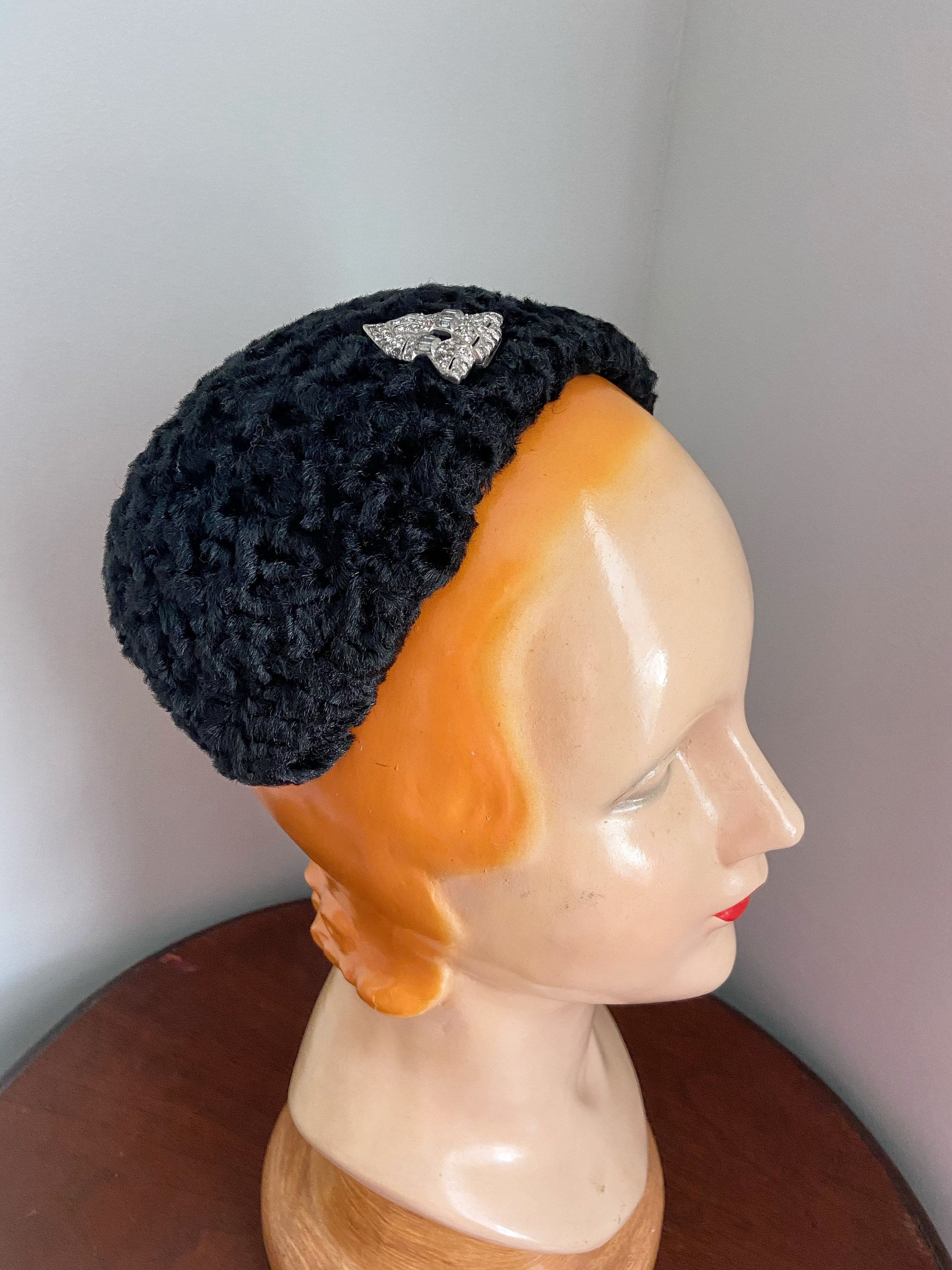 Cocktail Hat Faux Persian Lamb Fur 
