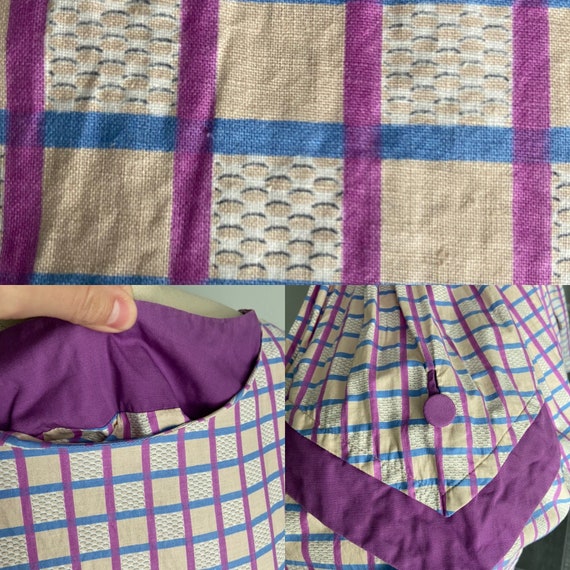 1950s Purple checker dress large Patch pockets Vi… - image 9