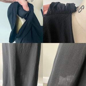 1940s Rayon Crepe Black dress Vintage belt peplum Bow ties Side metal zipper Draping 40s Fashion Small The Black Widow Dress image 10