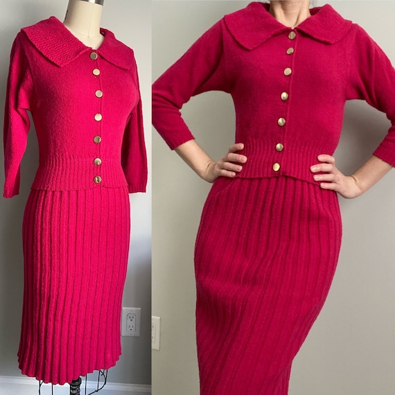1940s 1950s KIMS Knit set Sweater Skirt Vintage K… - image 1