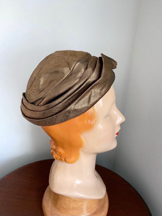 Vintage 1940s Gold Lame Turban hat/New York Creat… - image 5