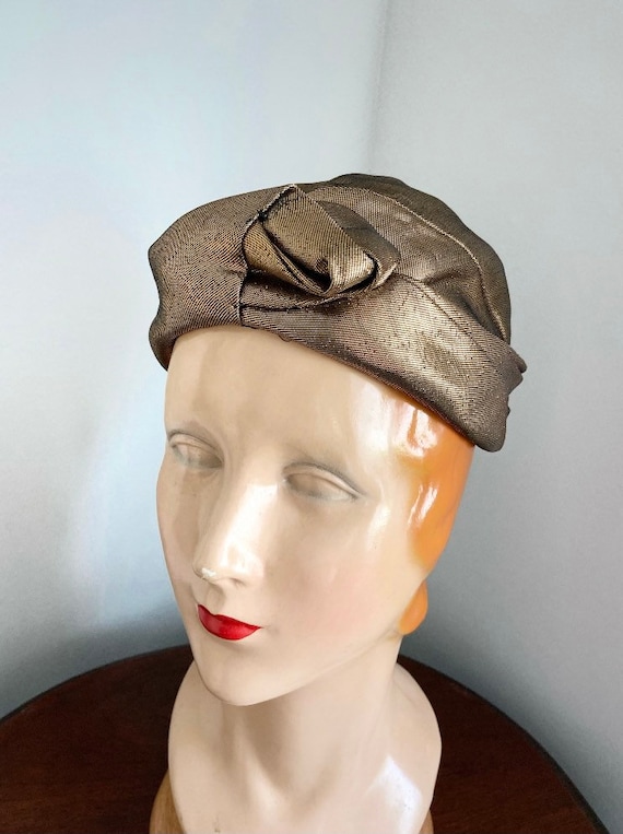 Vintage 1940s Gold Lame Turban hat/New York Creat… - image 2