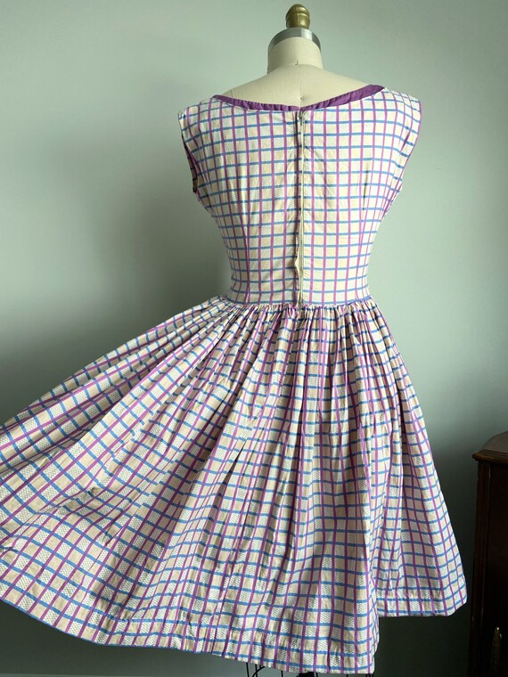 1950s Purple checker dress large Patch pockets Vi… - image 5