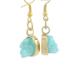 Aqua Druzy Crystal and Gold Tone Earrings