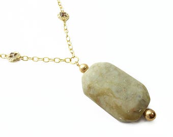 Pale Green Agate Necklace with Crystal Charms