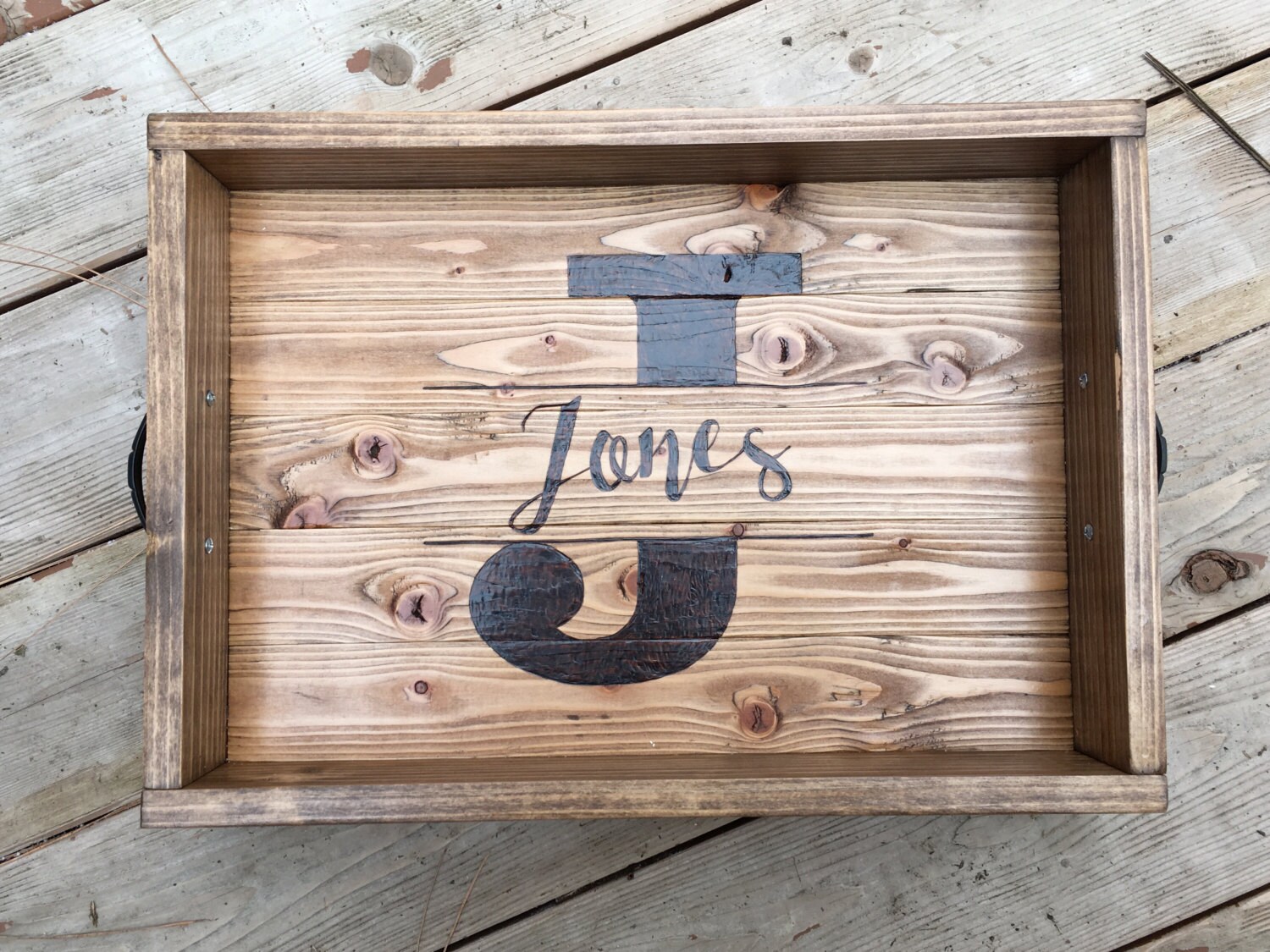 Personalized Wood Serving Tray with Handles Handmade Rustic Etsy