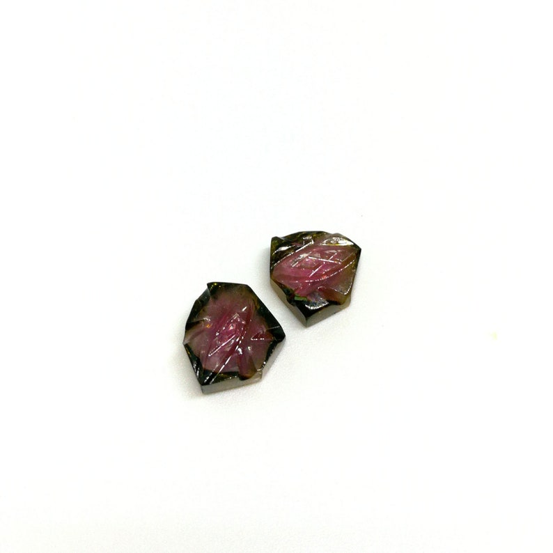 8X9MM 2 Pieces 4.20 Carats. Approx NL FE206 Natural Watermelon Tourmaline Carved Fancy Slice AAA+Quality Loose Gemstone Size