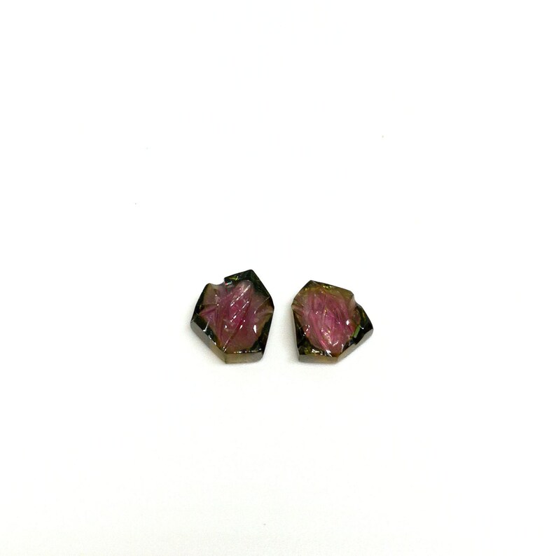 8X9MM 2 Pieces 4.20 Carats. Approx NL FE206 Natural Watermelon Tourmaline Carved Fancy Slice AAA+Quality Loose Gemstone Size
