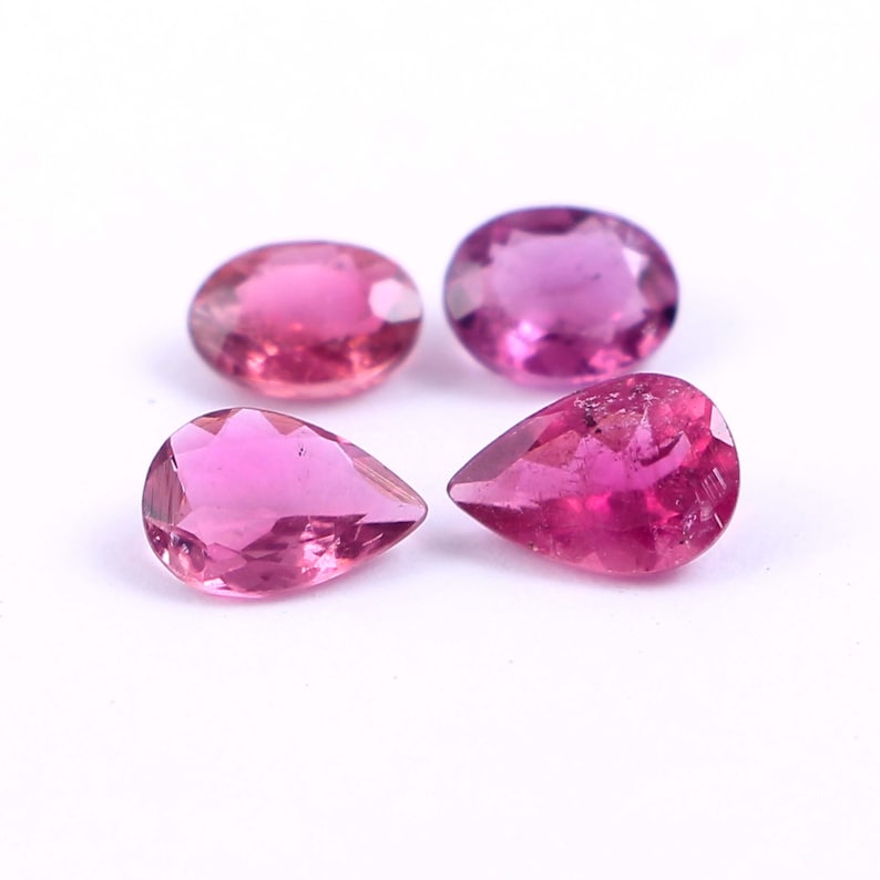 NL N167 Natural Pink Tourmaline Faceted OvalPear Highest Quality Loose Gemstone Size 4X6MM-5X7MM 1.95 Carat 4 Piece Approx