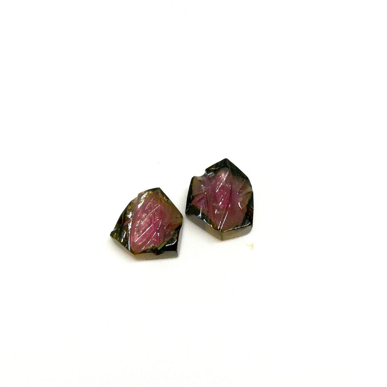 8X9MM 2 Pieces 4.20 Carats. Approx NL FE206 Natural Watermelon Tourmaline Carved Fancy Slice AAA+Quality Loose Gemstone Size