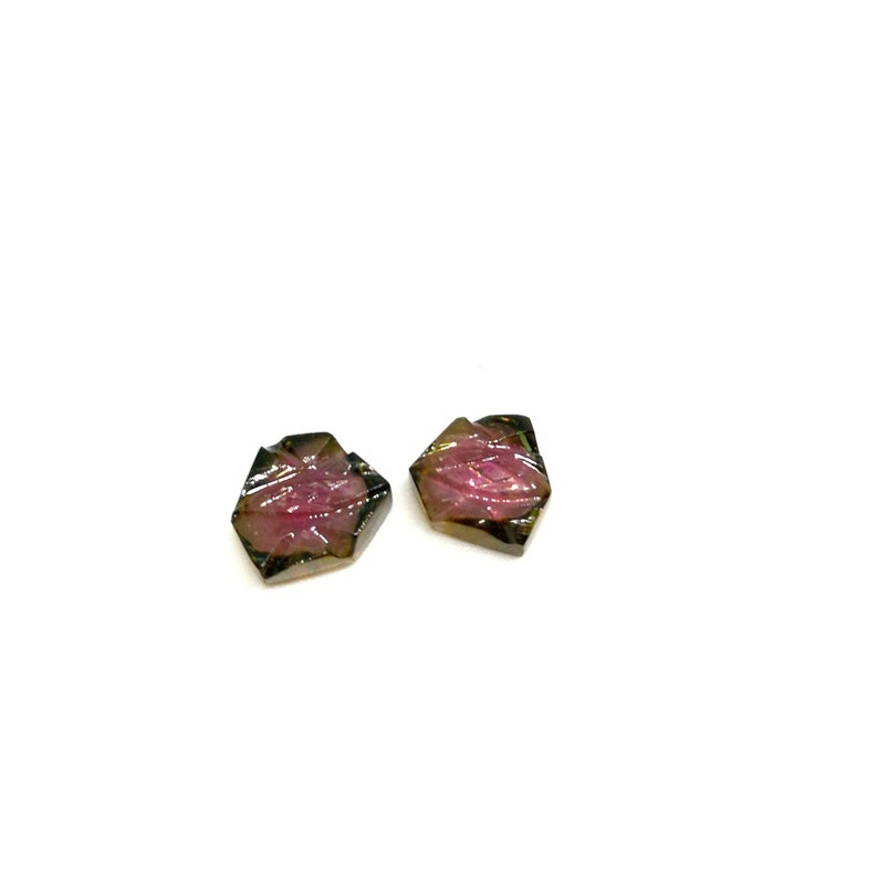 8X9MM 2 Pieces 4.20 Carats. Approx NL FE206 Natural Watermelon Tourmaline Carved Fancy Slice AAA+Quality Loose Gemstone Size
