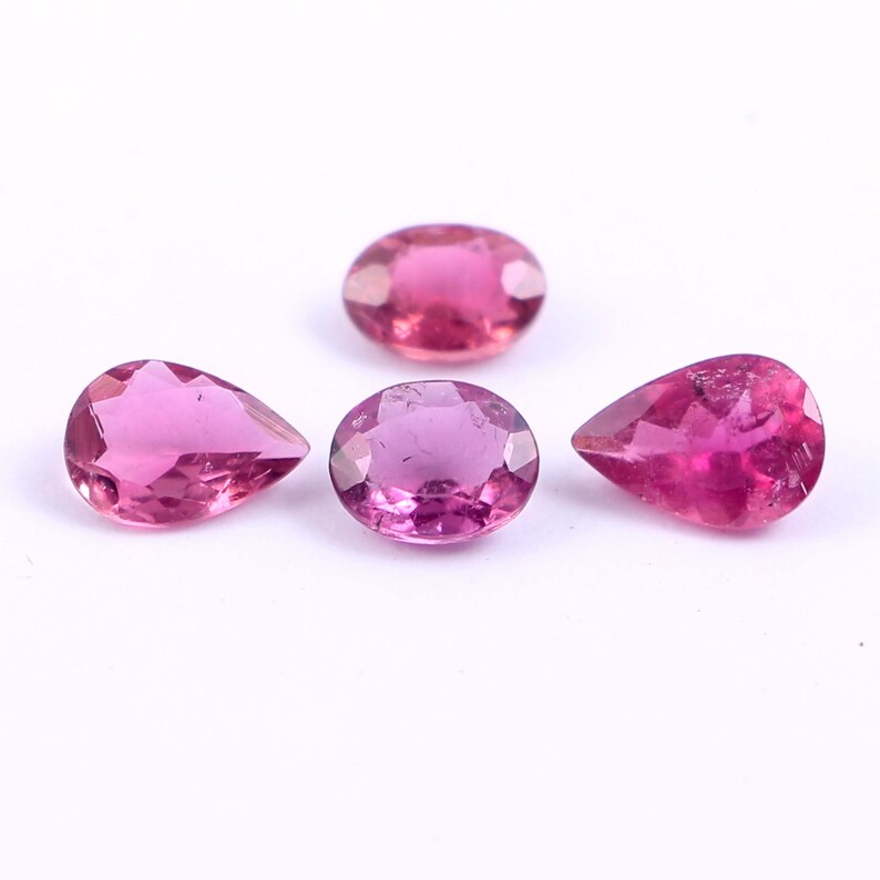 NL N167 Natural Pink Tourmaline Faceted OvalPear Highest Quality Loose Gemstone Size 4X6MM-5X7MM 1.95 Carat 4 Piece Approx