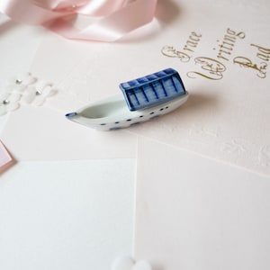 Vintage Japanese Little Pottery Yakata-bu-ne shaped Tatami Boat Blue Bateau Houseboat Japan Tokyo River Summer