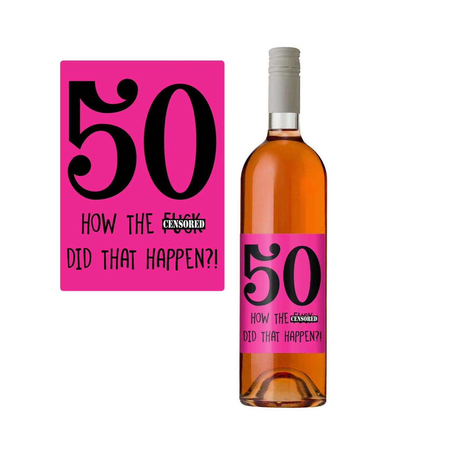 Pink Wine Label. 50th Birthday Gift Idea. Wine Bottle Label. Etsy UK