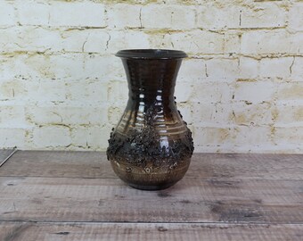 Unusual Mid Century Brown Pottery Vase