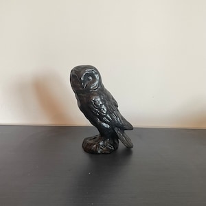 Large Vintage Black Owl Figurine by Owen Irish Turf Crafts
