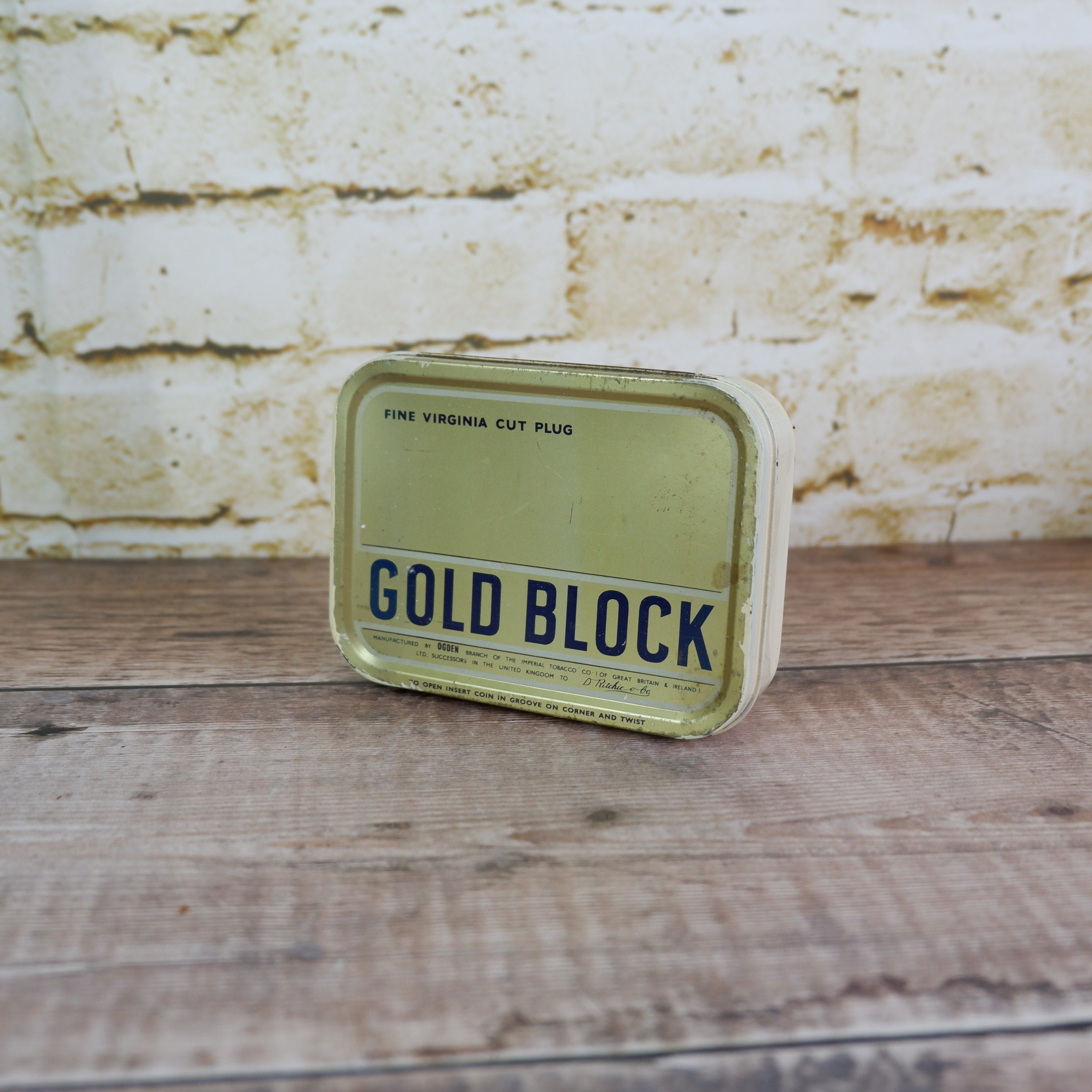 block of tobacco Vintage Tobacco Tin Gold Block