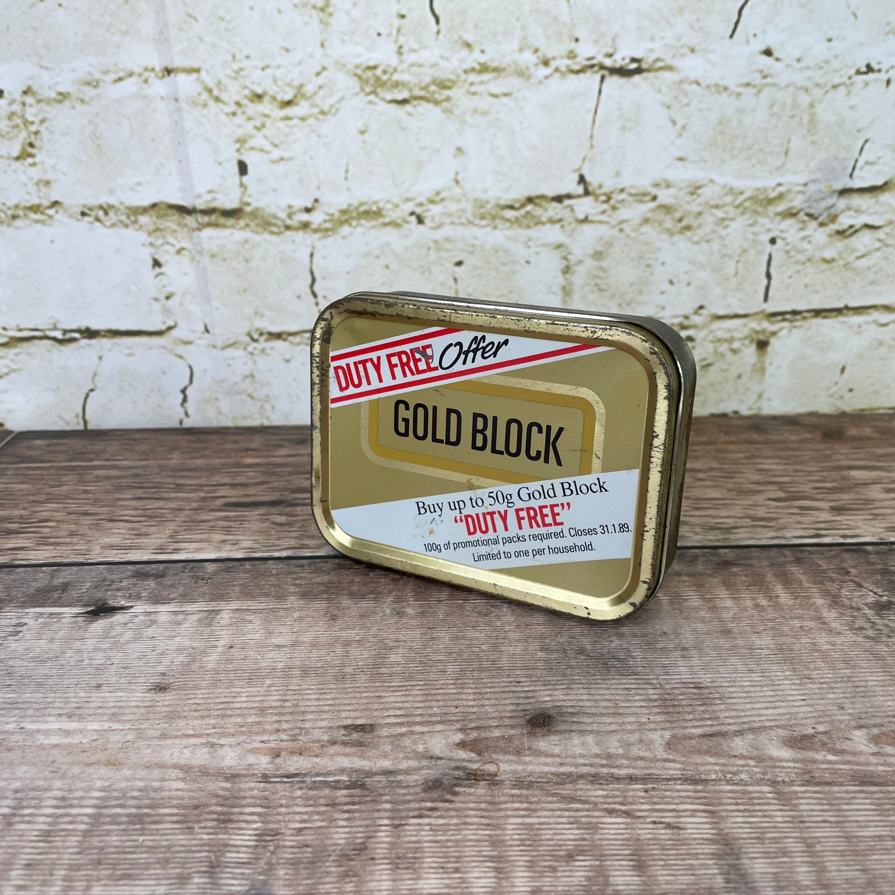 how much tobacco can i buy at duty free Vintage Tobacco Tin Gold Block