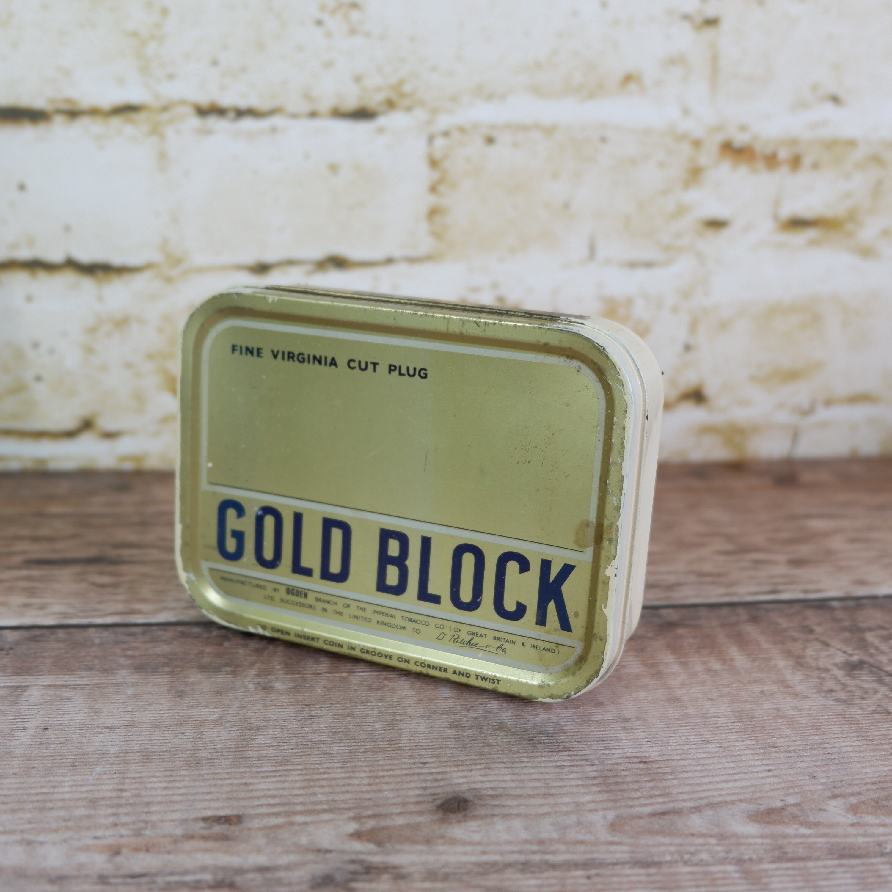 Vintage Tobacco Tin Gold Block