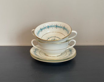 Vintage Soup Bowls and Saucers, Queen Elizabeth Design by Coalport