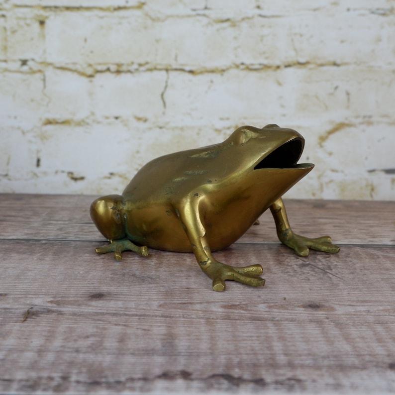 Large Vintage Brass Frog Figurine Etsy