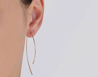 Arc Ear Threaders, Geometric Earrings, Open Hoops Threader In 14k Gold Fill, Hoop Earrings, Minimalist Hoops