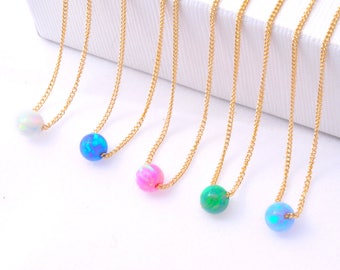 Opal Necklace, Ball Necklace, Tiny Necklace, Opal Bead Necklace, Delicate Necklace