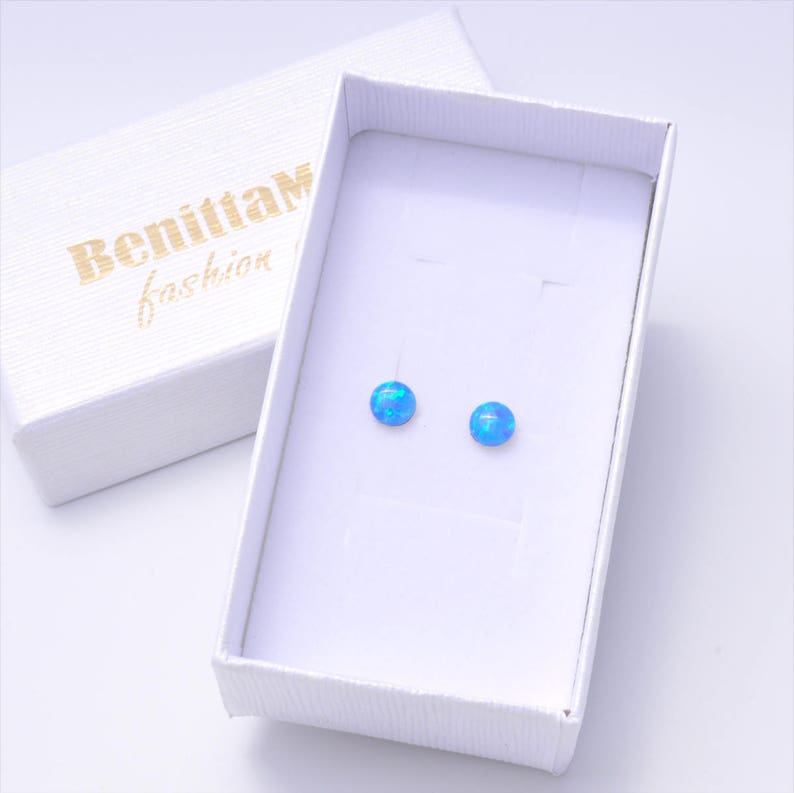 Opal Earrings, Opal Stud Earrings, Blue Opal Stud Earrings, White Opal Stud Earrings, Blue Opal Earrings ,Stud Earrings ,Opal Stud Earrings 画像 8