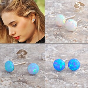 Opal Earrings, Opal Stud Earrings, Blue Opal Stud Earrings, White Opal Stud Earrings, Blue Opal Earrings ,Stud Earrings ,Opal Stud Earrings 画像 6