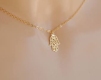 Gold Hamsa necklace, Hamsa necklace, Hamsa hand necklace, Gifts, Gold filled necklace, Simple necklace, Sveryday necklace, Selicate necklace