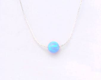 Opal Necklace, Tiny Dot Necklace, Opal Bead Necklace Dot Necklace Blue Opal Necklace