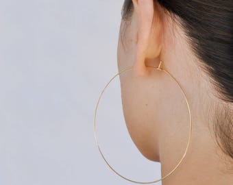 Hoop Earrings, Lightweight Wire Earrings, 14K Gold Filled, XL Hoops, Large Hoop Earrings, Minimalist Thin Hoops, Sterling Silver Hoops