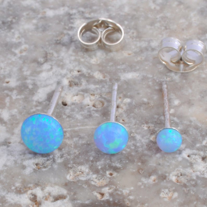 Opal Earrings, Opal Stud Earrings, Blue Opal Stud Earrings, White Opal Stud Earrings, Blue Opal Earrings ,Stud Earrings ,Opal Stud Earrings 画像 4