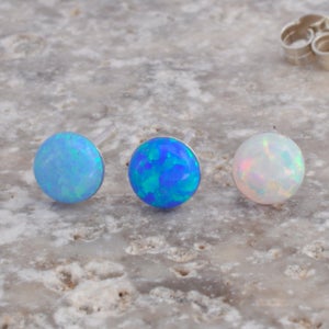 Opal Earrings, Opal Stud Earrings, Blue Opal Stud Earrings, White Opal Stud Earrings, Blue Opal Earrings ,Stud Earrings ,Opal Stud Earrings 画像 3