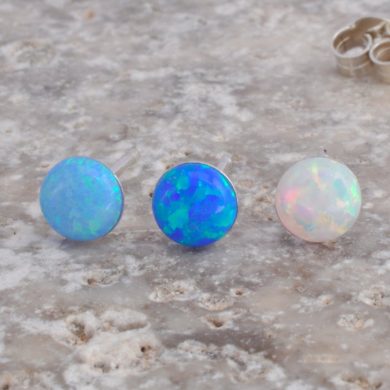 Opal Earrings, Opal Stud Earrings, Blue Opal Stud Earrings, White Opal Stud Earrings, Blue Opal Earrings ,Stud Earrings ,Opal Stud Earrings 画像 3