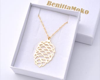 Layering Necklace, Gold Pinecone Necklace, Gold Necklace, Gold Pine Cones, Layering Necklace, Pine cone Necklace, Simple gold necklace