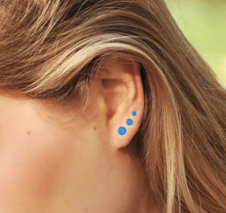 Opal Earrings, Opal Stud Earrings, Blue Opal Stud Earrings, Blue Opal Earrings ,Stud Earrings ,Opal Stud Earrings image 3