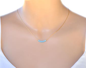 Delicate Necklace with Opal Gem Stone, Blue Opal Bead Necklace, Ball Necklace, Gold Filled Chain