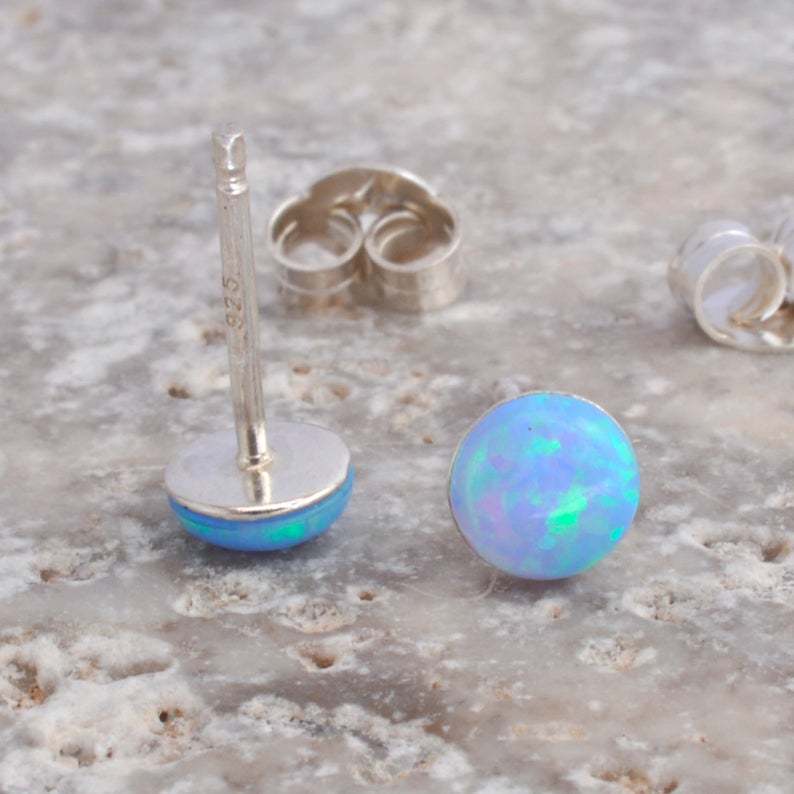 Opal Earrings, Opal Stud Earrings, Blue Opal Stud Earrings, Blue Opal Earrings ,Stud Earrings ,Opal Stud Earrings zdjęcie 4