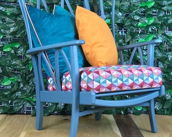 Ercol Style Armchair, MCM Painted Chair, Velvet Cushions
