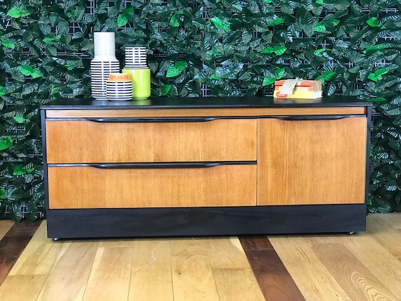 Mid Century Modern Black Sideboard Teak Sideboard Black And Etsy
