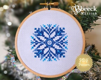 Flocon de neige au point de croix, lot de 4 motifs d'ornement de Noël au point de croix, motif de broderie flocon de neige, boule de Noël au point de croix