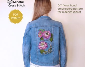 ユニークなハンドメイド刺繍デニムジャケットパターン、レディースデニムジャケットの花柄ハンド刺繍デザイン、フェスティバルボヘミアンジーンズジャケット